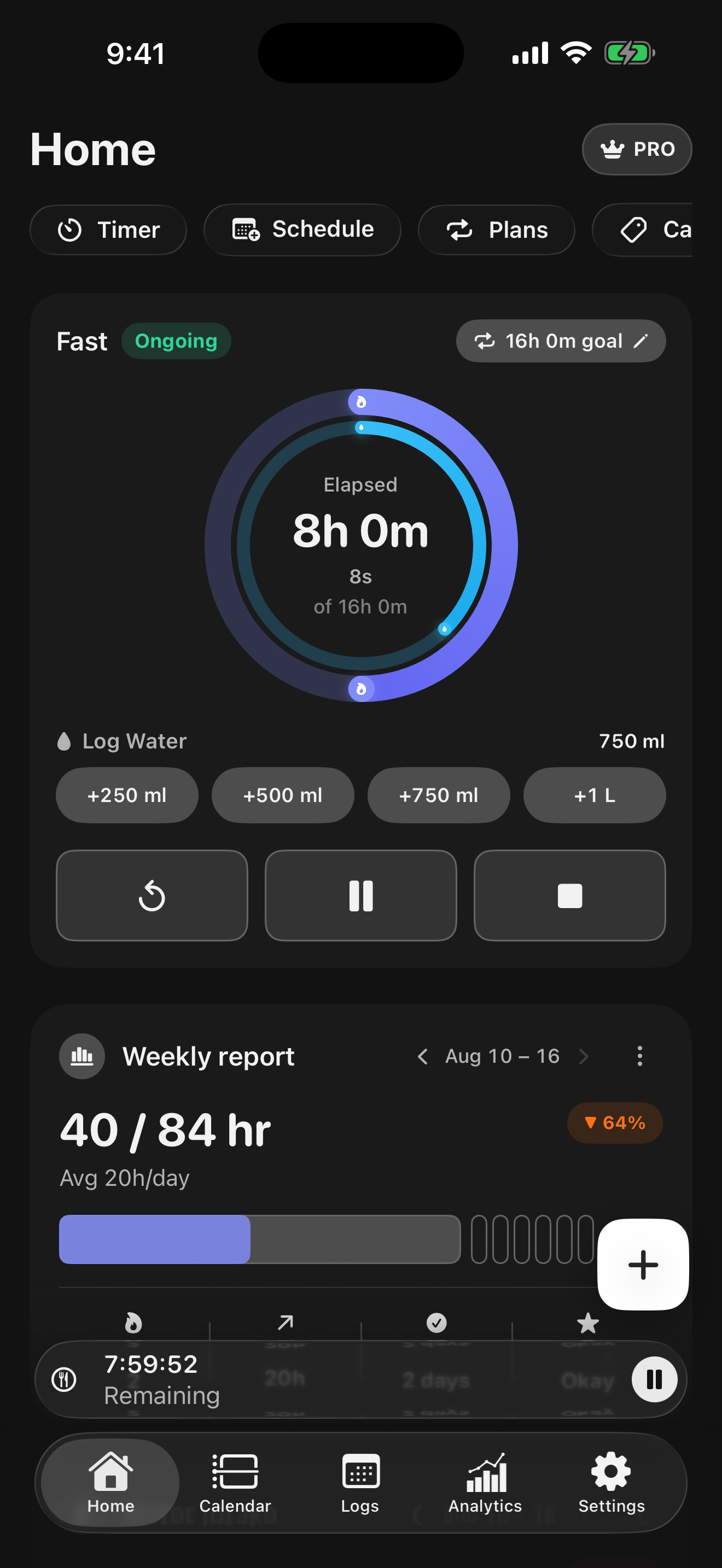 Live fasting ring with water logging on Home